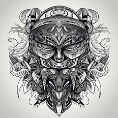 Surreal tattoo with geometric shapes, and diverse strokes. Generated by GI.