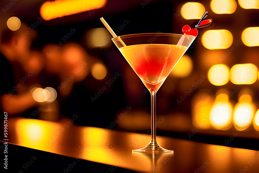 Poster cocktail on the background of the bar created by artificial intelligence