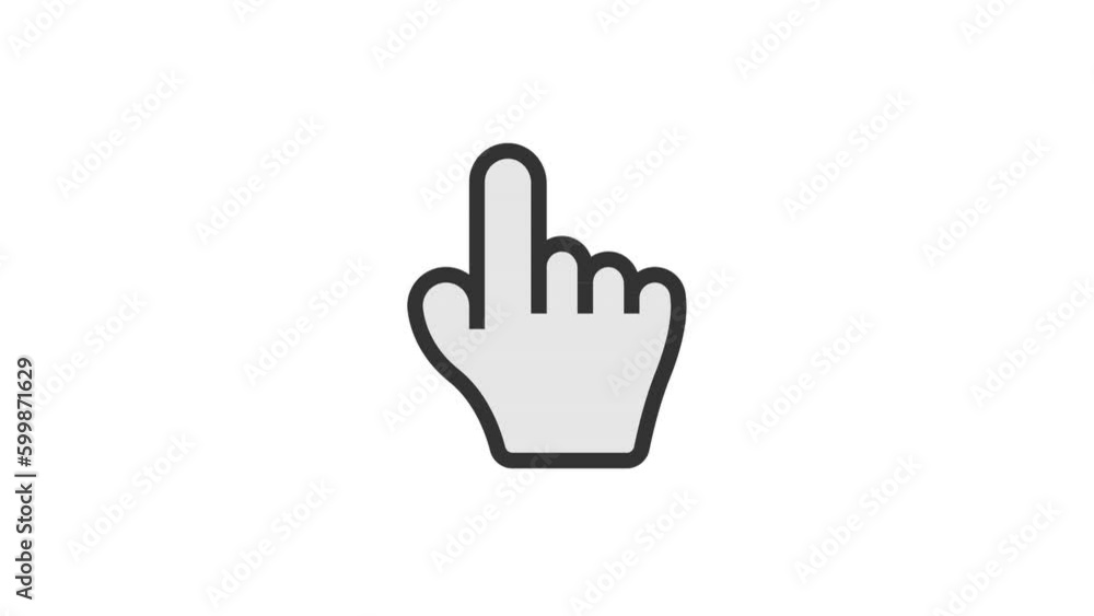 Poster hand click cursor animated icon on white background