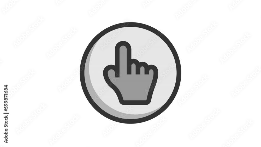 Poster hand click cursor animated icon on white background