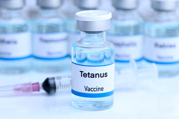 Tetanus vaccine in a vial, immunization and treatment of infection