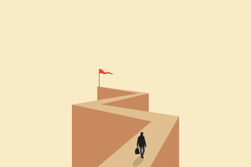 Businessman walking following path. concept of ambition, motivation and opportunities