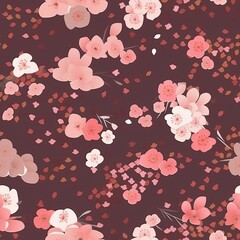 Petal Harmony: A seamless pattern of cherry blossoms showcasing the beauty of simple petals