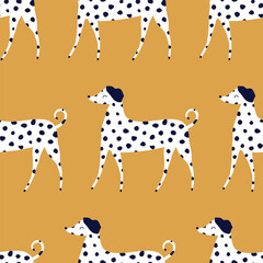 Cute dalmatian dogs hand drawn vector illustration. Funny animal character seamless pattern for kids fabric or wallpaper.