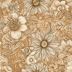 Beige Floral Elegance: An elegant pattern featuring sophisticated flowers in timeless beige hues