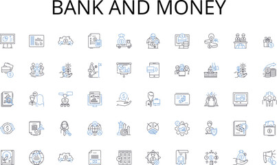 Bank and money line icons collection. Submerged, Exploration, Oceanography, Pressure, Abyss, Scuba, Wetsuit vector and linear illustration. Marine life,Shipwrecks,Crevices outline signs set