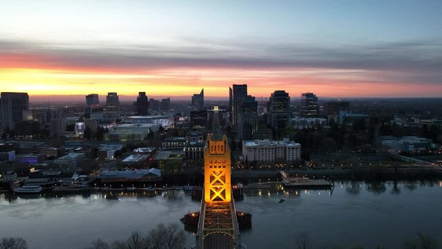Sacramento's Tower Bridge during the early hour of morning