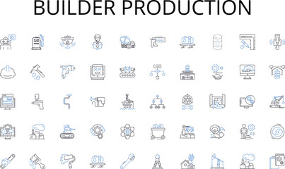 Builder production line icons collection. Dishes, Plates, Bowls, Cups, Glasses, Utensils, Cutlery vector and linear illustration. Flatware,Silverware,Chopsticks outline signs set