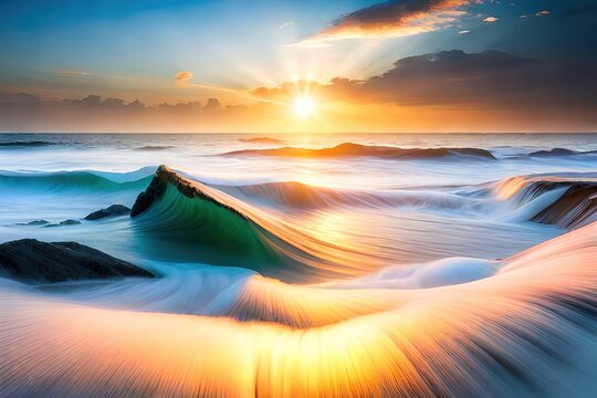 Luminoscent sea waves glittering, cinematic ocean wave, nature, full hd wallpaper, high resolution background 