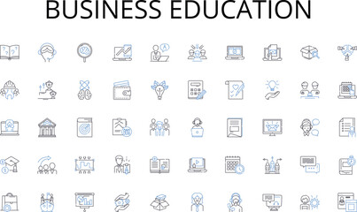 Business education line icons collection. Collaboration, Communication, Trust, Motivation, Leadership, Accountability, Performance vector and linear illustration. Innovation,Cohesion,Adaptability