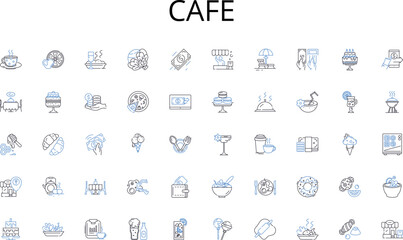 Fototapeta premium Cafe line icons collection. Customer, Shopper, Prospect, Purchaser, Consumer, Patron, Client vector and linear illustration. Investor,Bargain-hunter,Buyer persona outline signs set