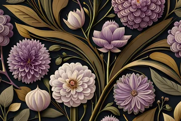 Meubelstickers pattern background with purple beautiful flowers generative ai © Sarwono