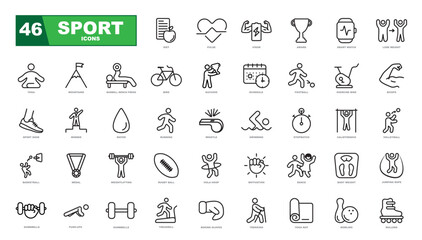 Sport and Fitness icons set on white background