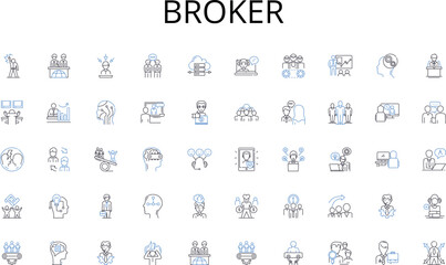 Broker line icons collection. Adventure, Courage, Risk, Exploration, Ambition, Driven, Fearless vector and linear illustration. Bravery,Pursuit,Thrill outline signs set