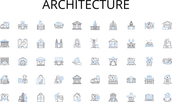 Architecture line icons collection. Artistic, Unique, Creative, Contemporary, Traditional, Innovative, Abstract vector and linear illustration. Sculpture,Photography,Oil outline signs set
