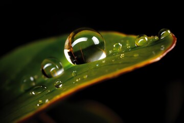 A green leaf with water drops, generative AI