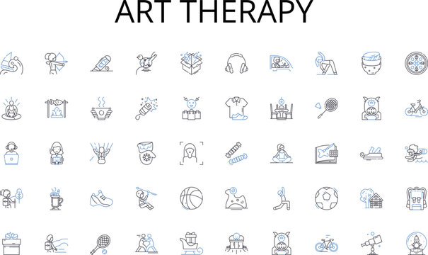 Art therapy line icons collection. Growth, Mindfulness, Transformation, Empowerment, Reflection, Self-awareness, Progress vector and linear illustration. Optimism,Resilience,Self-improvement outline