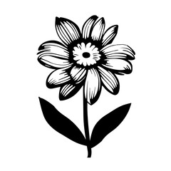 Vector illustration of one black sunflower flower isolated on a white background