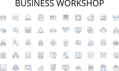 Business workshop line icons collection. Growth, Expansion, Diversification, Acquisition, Merger, Franchising, Outsourcing vector and linear illustration. Inorganic,Scalability,Consolidation outline