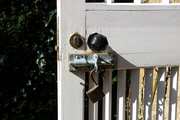 Old White Country Garden Door Lock and Bolt Detail