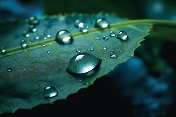 A green leaf with water drops, generative AI