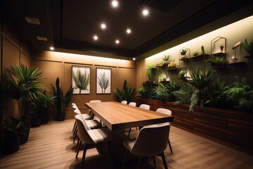 Meeting room concept with plants, generative AI