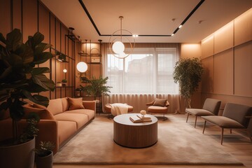 Living room with plants concept, generative AI