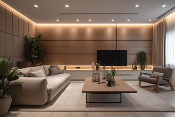 Living room with plants concept, generative AI