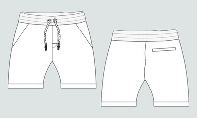 Shorts pant technical fashion flat sketch drawing vector illustration template for baby boys.