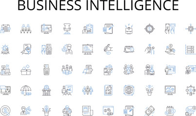 Business Intelligence line icons collection. Allocation, Optimization, Utilization, Efficiency, Coordination, Planning, Scheduling vector and linear illustration. Prioritization,Consolidation,Tracking
