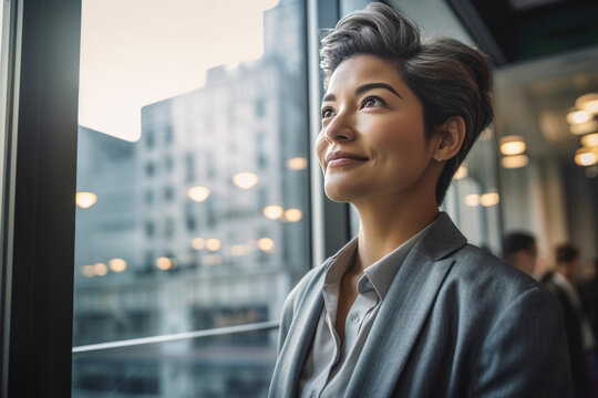 Business Woman In Modern Office. Generative AI