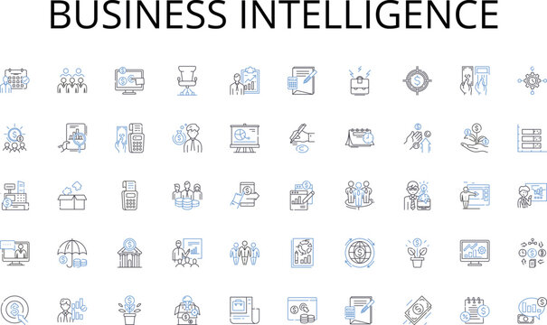 Business Intelligence line icons collection. Allocation, Optimization, Utilization, Efficiency, Coordination, Planning, Scheduling vector and linear illustration. Prioritization,Consolidation,Tracking