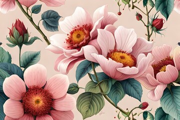 flowers on the pink background, Ai generated