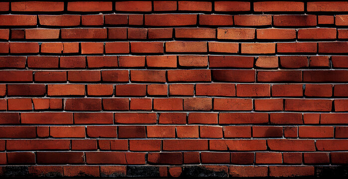 Fototapeta Panoramic texture, old ruined red brick wall - AI generated image
