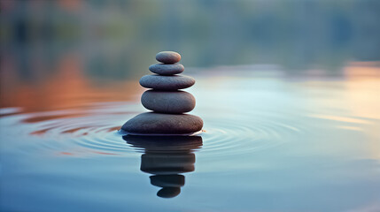 IA illustration of zen stones floating on water - obrazy, fototapety, plakaty