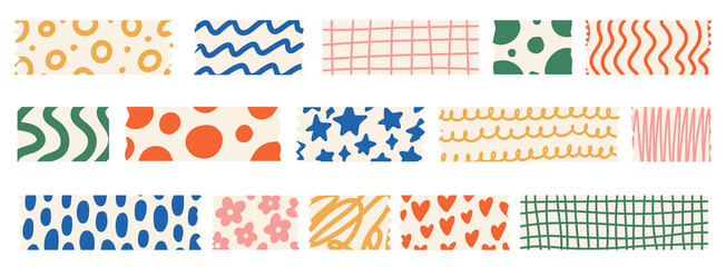 Decorative washi tape collection vector illustration set patterned colourful scrapbook stripes scotch tapes sellotape sticky label tags copy space border elements stickers scrapbooking design resource