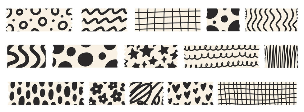Set Of Black And White Geometric Patterned Washi Tape Strips Stock  Illustration - Download Image Now - iStock