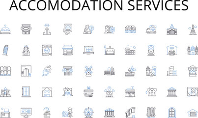 Accomodation services line icons collection. Efficiency, Process, Workflow, Automation, Logistics, Optimization, Performance vector and linear illustration. Productivity,Revenue,Supply chain outline