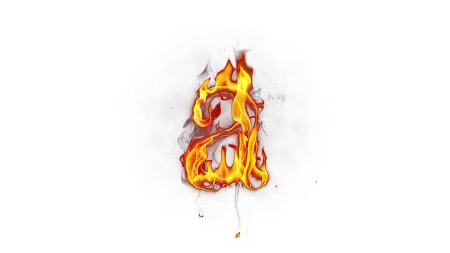 Fire letter. Burning alphabet. Real flames, sparks and smoke in slow motion isolated on white background.