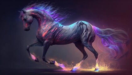 Obraz na płótnie Canvas The fantasy fire horse running on wallpaper background. generative AI