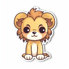 Fototapeta premium A lovable chibi Lion sticker with a white background, radiating warmth and affection in its cute chibi form, cute lion sticker, Generative AI