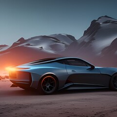 Amazing sports car on the street at night dark background generated by AI Technology