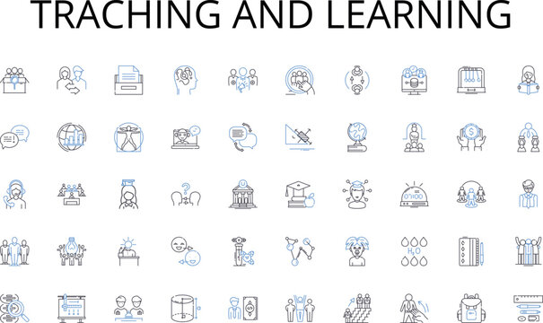 Traching and learning line icons collection. Inquisitive, Knowledgeable, Insightful, Perceptive, Analytical, Observant, Enquiring vector and linear illustration. Curious,Thirsty,Questioning outline