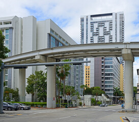 Famous Metromover,  free mass transit automated people mover train system operated by Miami-Dade Transit in Miami, Florida, United State