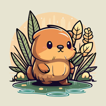 cute cartoon otter standing in nature clip art preview