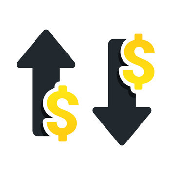 Dollar money increase decrease icon. Vector illustration