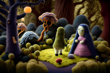 CUTE AI GENERATED WOOL GIRL IN FOREST WITH FAIRY TAIL CHARACTOR 