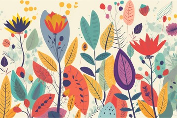 decoration illustration pattern art flower watercolor summer spring floral leaf. Generative AI.