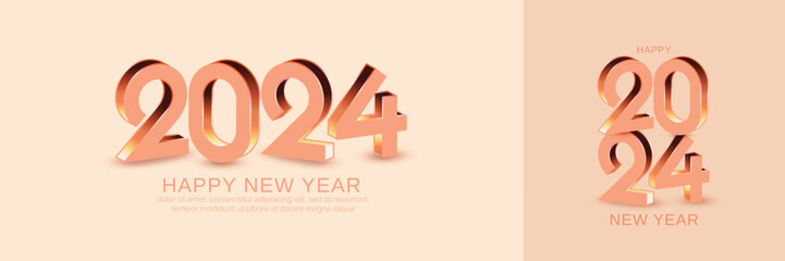 Happy new year 2024. 2024 new year with 3D luxury design template. Luxury modern colour for 2024 new year celebration