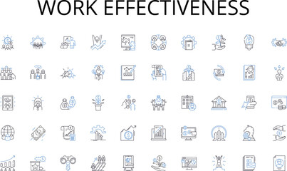 Work effectiveness line icons collection. Comfort, Style, Elegance, Warmth, Coziness, Serenity, Harmony vector and linear illustration. Simplicity,Zen,Minimalist outline signs set